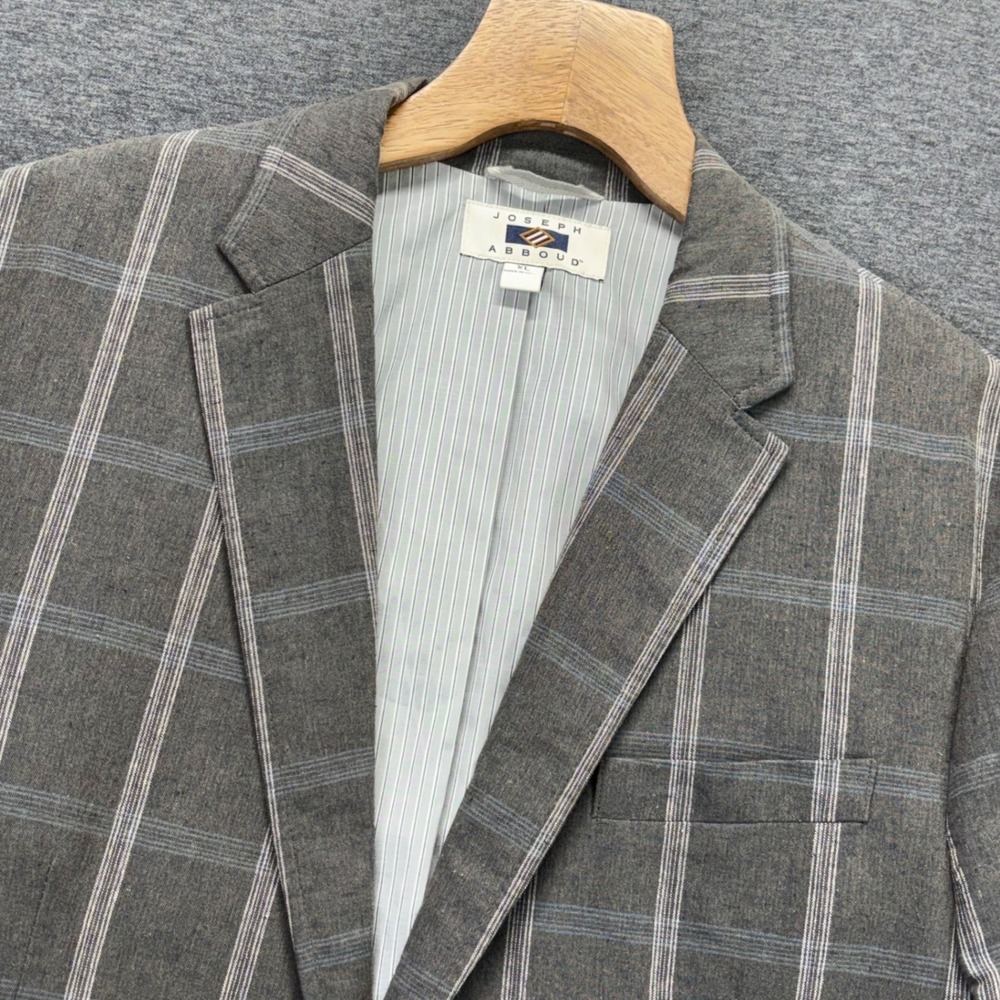 Joseph Abboud Sport Coat Mens XL Windowpane Plaid‎ Linen Cotton Gray coastal